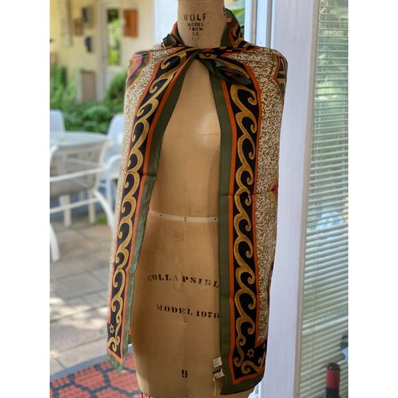 VTG NWT NY Studio 100% Silk Fall Multicolor Abstract Scarf Made in Korea 34"x34" - Picture 3 of 8